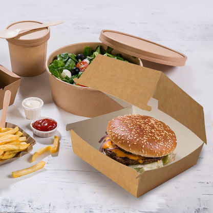 Takeaway burger box 14.5 x 14.5 x 8 cm, kraft, hnedobiele