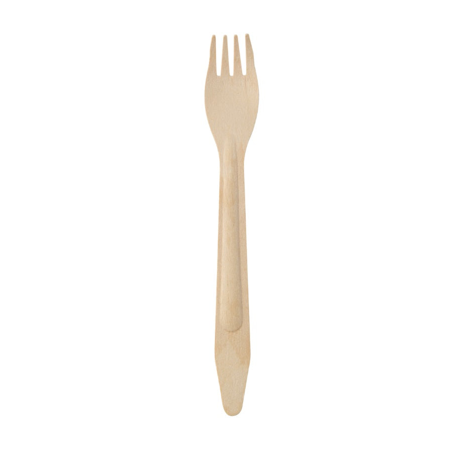 Wooden disposable fork with organic coating, 16 cm 